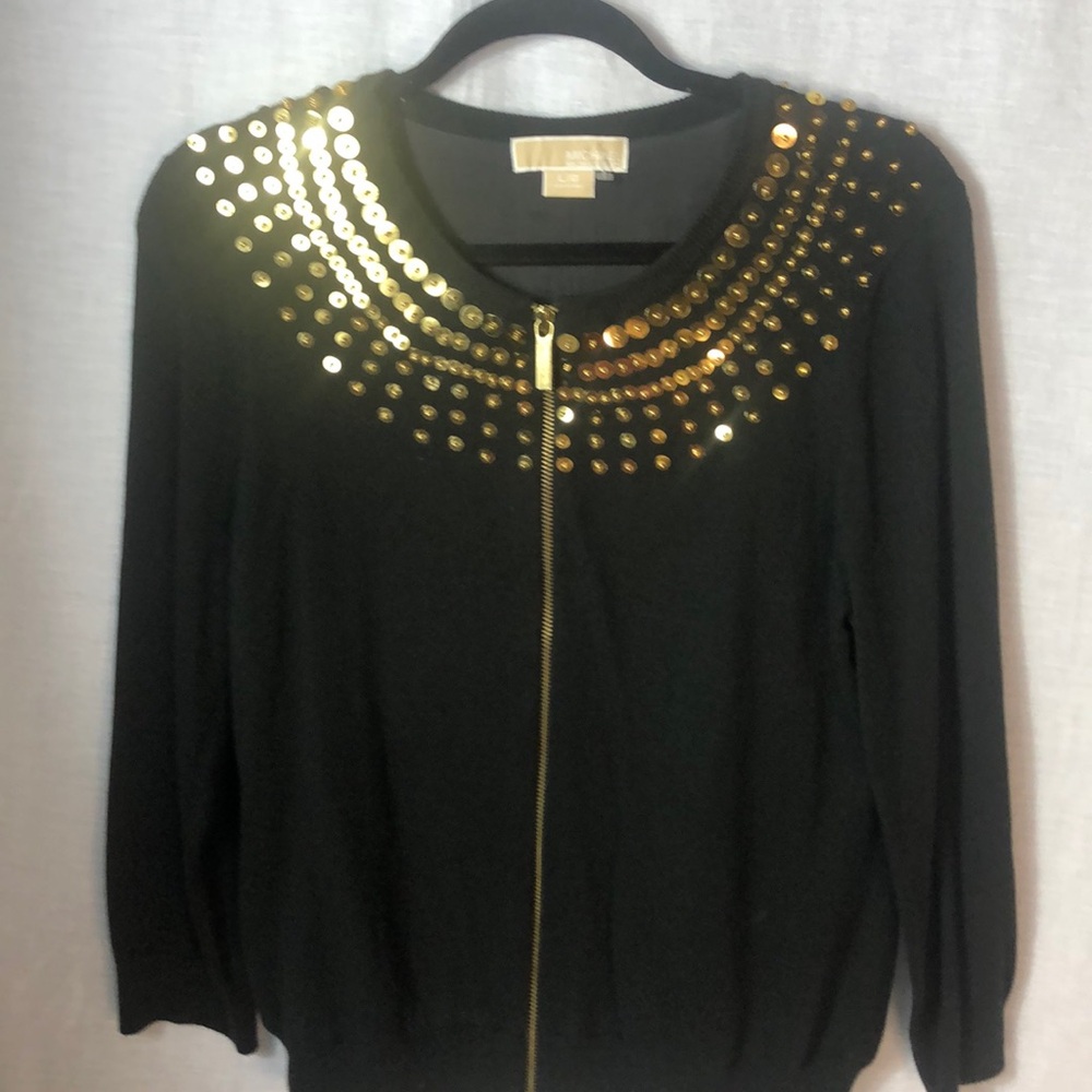 Michael Kors Womens Sweater Large‎ Black/Gold Elegant